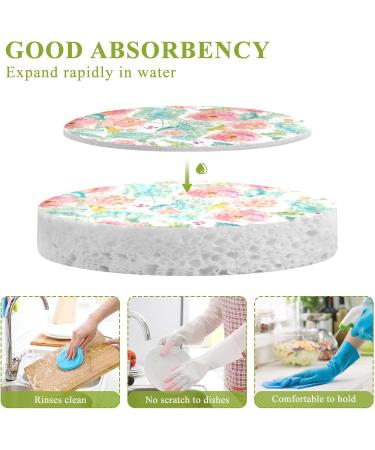 3-Pack Cleaning Kitchen Sponges Oval Pink Flowers Daisy Kitchen Cellulose Dishwashing Wood Pulp Cotton - Buy Online on GoSupps.com