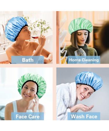 Auban Reusable Shower Cap for Women | Waterproof Satin Exterior | EVA Lining | Extra Large & Adjustable Hair Cap | 3 Colors (Blue, Pink, Green) - Buy Online on GoSupps.com