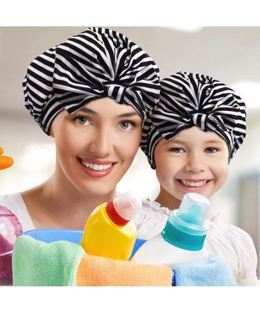 Reusable Waterproof Shower Cap for Women with Bowknot Design - Black Stripe - Buy Online on GoSupps.com