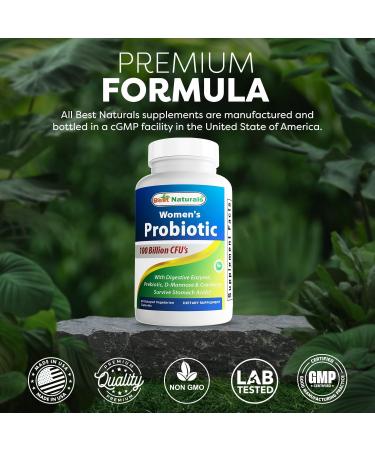 Best Naturals Probiotics for Women 100 Billion CFU - 10 Strains + Prebiotics Fiber + Digestive Enzyme Blend + Women's Health Herbal Blend - Immune Digestive & Gut Health - 60 Deleyaed Capsules - Buy Online on GoSupps.com