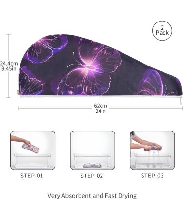 Purple Butterfly Hair Towel 2 Pack | Super Absorbent Quick-Dry Hair Turbans for Women & Girls - Buy Online on GoSupps.com