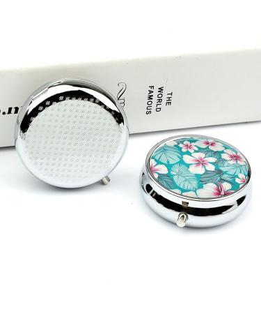 Round Tropical Hibiscus Pill Box - 3 Compartment Decorative Metal Organizer - Portable Pocket Pill Case | Style-34 - Buy Online on GoSupps.com