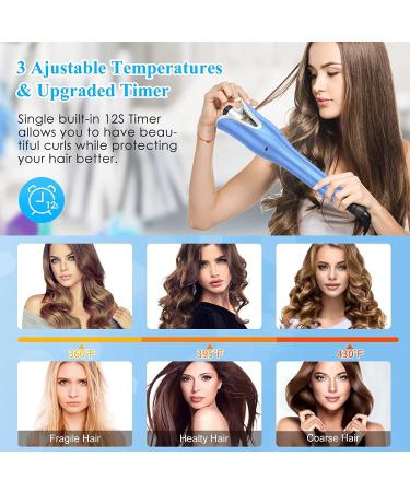 Automatic Curling Iron Auto Hair Curler Wand with Large Rotating Barrel & 4 Temps & 3 Timers Large Display Curling Iron with Dual Voltage Auto Shut-Off Fast Heating for Hair Styling Blue - Buy Online on GoSupps.com