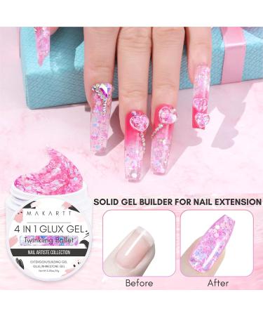 Makartt Solid Gel Builder for Nails 15ml Pink Glitter Nail Extension 3D Gel Sculpting Nail Art UV Nail Glue for Press on Nails Rhinestone Gel Molding Lamp Cured Twinkling Ballet - Buy Online on GoSupps.com