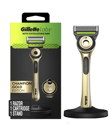 GilletteLabs with Exfoliating Bar Razor for Men Champion Gold Edition - 1 Handle 1 Razor Blade Refill Includes Premium Magnetic Stand Gold Edition Razor