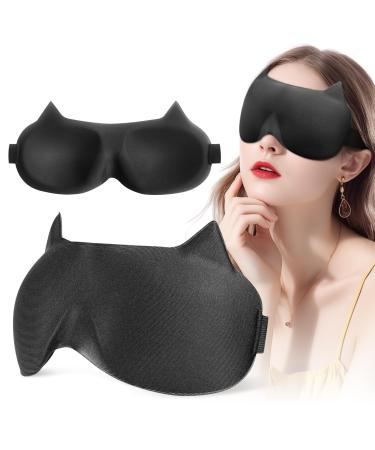 Funny Blackout Sleep Mask Cute Cat Ears 3D Eye Cover with Adjustable Strap for Both Women and Men Ultra-Light Pressure-Free Soft Blackout 3D Blindfolds for Travel Nap Party Supplies