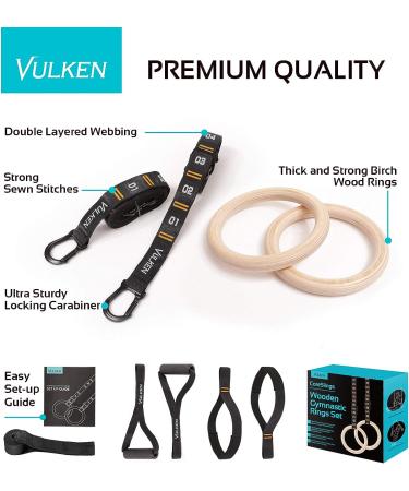 Vulken Adjustable Wooden Gymnastic Rings with Numbered Straps - 1.1'' Olympic Rings for Core Workout and Bodyweight Training | Home Gym Rings 1600lbs - Buy Online on GoSupps.com