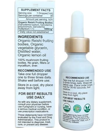 Auraganics Organic Triple Extracted Reishi Mushroom Fruiting Body Tincture | USA Grown and Certified Organic | Use for Stress Fatigue and Immunity | 1 Month Supply | Lemon Flavor - Buy Online on GoSupps.com