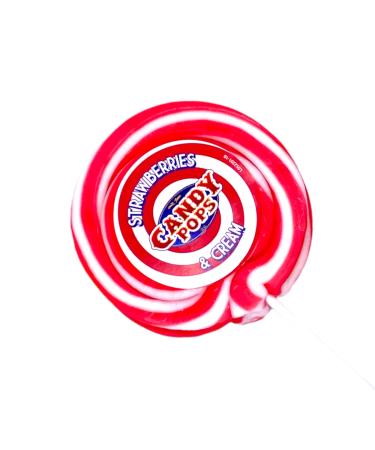 Strawberries Cream Strawberry XL Large Wheel Lollies - Swirl Lollipops - Party Favour - Sweets - Rock Candy 75g 4 Inch Diameter 9 Inch Length (X 1)