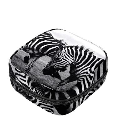 Wildlife Zebra Animal Sanitary Napkin Storage Bag Menstrual Pad Bag Portable Nylon Oxford Cloth Menstrual Cup Pouch with Zipper for Teen Girls Women Ladies Multicoloured 13
