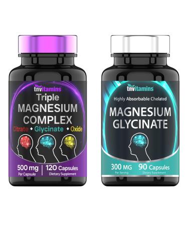 Triple Magnesium Complex 500mg (120 Capsules) & Magnesium Glycinate 300mg (90 Capsules)