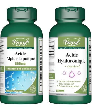 VORST Alpha Lipoic Acid 600mg 90 Vegan Capsules & Hyaluronic Acid with Vitamin C 60 Capsules (Combo Bundle 2 Bottles) - Buy Online on GoSupps.com