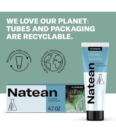Natean Clean + Whiten Fluoride Whitening Toothpaste - Clean Mint 4.7 Oz Tube - Buy Online on GoSupps.com