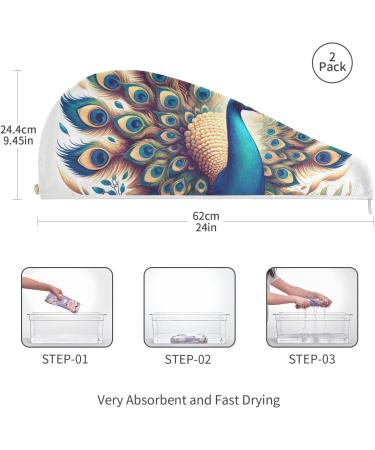 Peacock Hair Towel 2 Pack - Super Absorbent Quick Drying Turbans for Women & Girls | Perfect Hair Drying Solution - Buy Online on GoSupps.com