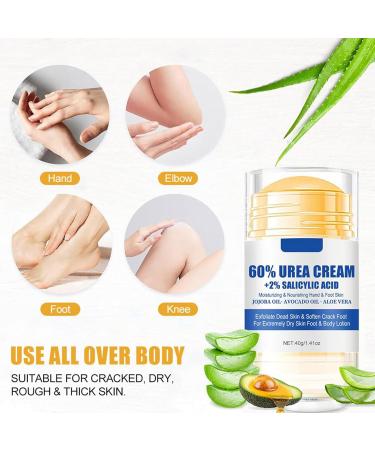 60% Urea plus 2% Salicylic Acid Foot Cream Moisturizer for Dry Cracked Feet Knees Elbows Hands Hydrates &Nourish Foot Care for Softens Skin Exfoliates Dead Skin Smoothing Skin Women and Men 1.41oz - Buy Online on GoSupps.com