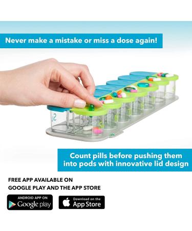 Sagely Smart XL Weekly Pill Organizer - AM/PM Twice a Day Pill Box with Free Reminder App - 7 Day Travel Containers - Blue/Green - Buy Online on GoSupps.com