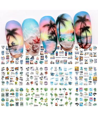 Summer Palm Tree Nail Art Stickers  Water Transfer Coconut Tree Nail Decals for Nail Art  Tropical Style Ocean Beach Nail Design Sticker for DIY Nails Design Manicure Tips Decorations 12pcs Multi