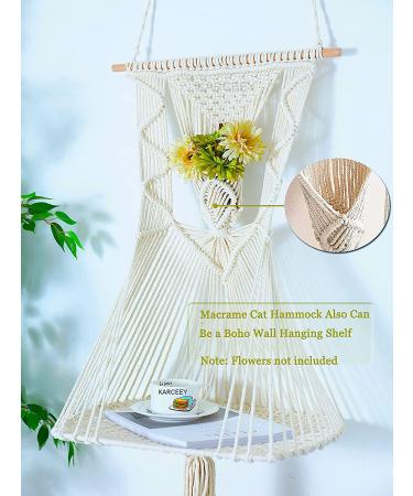 Macrame Cat Hammock with Flower Holder, Cat Bed, Cat Shelf, Catnip Toy - Hanging Kit Included - Buy Online on GoSupps.com