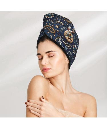 Nautical Microfiber Hair Towel Wrap | Soft Super Absorbent Coral Velvet Cap for Women | Quick Dry for Long Curly & Thick Hair - Buy Online on GoSupps.com
