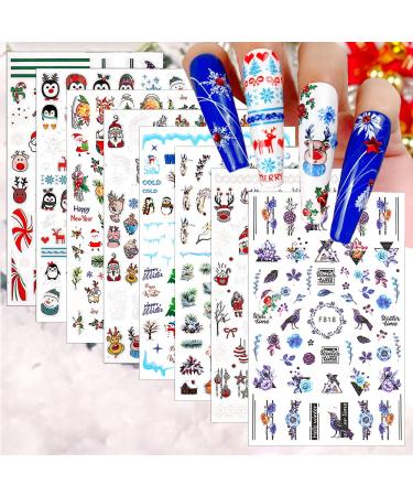 Christmas Nail Art Stickers CHANGAR Winter Penguin Lovely Santa Claus Deer Snowman Self-Adhesive Nail Art Decals 3D Design Christmas Tree Sticker Decorations for Face Body Hand Nail