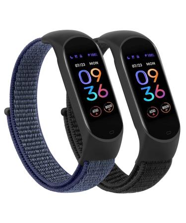 Nylon Bands for Amazfit Band 5 Replacement Strap Women Men 2 Pack Soft Nylon Sport Strap Compatible with Amazfit Band 5 Wristband Watchband Accessories Black+Dark Blue