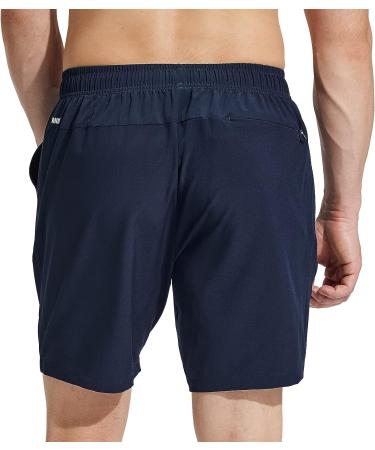 MIER Men's 7 Inch Workout Running Shorts - Lightweight Athletic Shorts with Zipper Pockets - Quick-Dry Gym Active Shorts in Navy (Small) - Buy Online on GoSupps.com