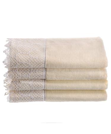 Creative Scents Fingertip Towels for Bathroom (11x18 inches) Towel Set of 4, Soft Velour Finish, Gorgeous Lace Trim, 100% Cotton, Machine Washable, Perfect for Guest Bathroom! (Cream,Ivory)