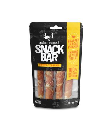 Dogit Snack Bar Rawhide Dog Treats Chicken-Wrapped Twists 4 pcs Dog Treats for Large Dogs Dog Chews Friandise Pour Chien Rawhide Dog Chews Gaterie Pour Chien