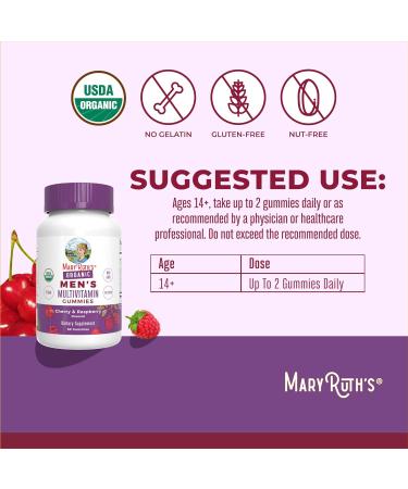MaryRuth Organics Mens Vitamin Gummy | USDA | Vegan | Daily Multivitamins for Immune Support | Non-GMO | Gluten Free | 60 Count Raspberry 60 Count (Pack of 1) - Buy Online on GoSupps.com