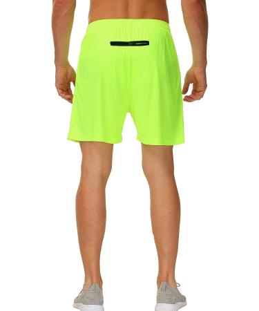 Cakulo Men's 5-Inch Neon Yellow Running Shorts with Pockets - Size Medium - Buy Online on GoSupps.com