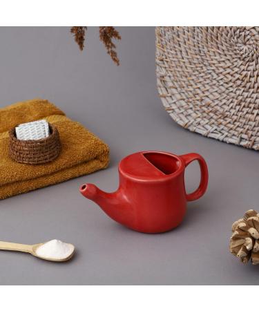 Spill-Proof Ceramic Neti Pot with 5 Sachet Neti Salt - Red Color | 250 ML Capacity - Buy Online on GoSupps.com