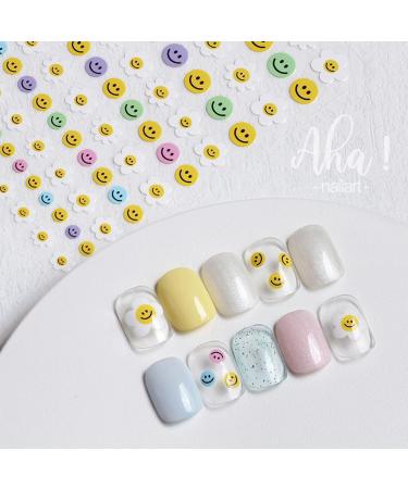 Flower Smiley Nail Art Stickers - 3D Self Adhesive Decals for Ladies, Girls, and Kids - Trendy DIY Fashion Accessories (2 Sheets) - Buy Online on GoSupps.com