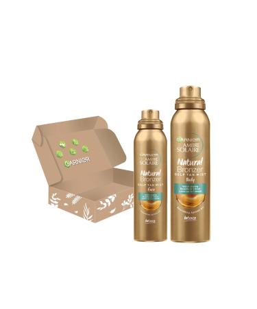 Garnier Self-Tan Face and Body Duo Natural Streak-Free Tan With Nourishing Apricot Oil and Buildable Ultra Fine Mist Vegan Formula Ambre Solaire 2 Pieces