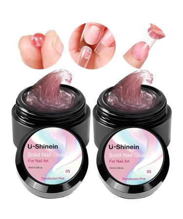 U-shinein 2x10ml Solid Nail Glue Gel Kit Clear nude nail glue gel for acrylic nails tips press on solid glue gel nail art manicure glue gel 2*translucent pink