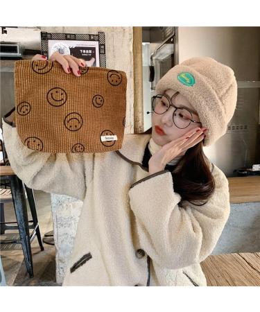 Corduroy Cosmetic Bag for Women | Aesthetic Handbags Purses | Smile Dots Makeup Organizer | Beige Makeup Bag for Girls - Buy Online on GoSupps.com