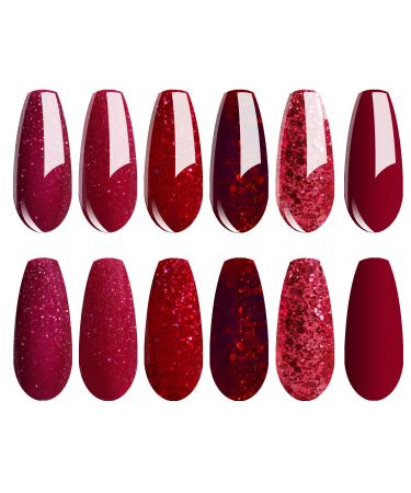 Vishine Red Glitter Gel Nail Polish Set - 6 Burgundy Soak Off Colors for UV LED Manicure - Buy Online on GoSupps.com