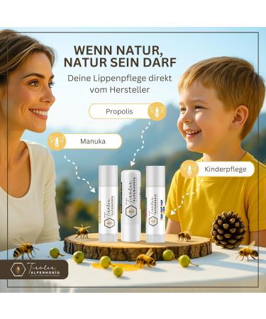 Tyrolean Alpine Honey Lip Care Kids natural balm with beeswax and olive oil gentle care for children without fragrances and dyes protection & moisture 6 g - Buy Online on GoSupps.com