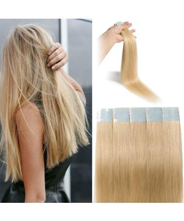 Silk -Co Tape Extensions Real Hair 30cm - 20 Tresss x 4cm wide/2g - Remy real hair Extensions tape in hair extension #613 bleached blonde