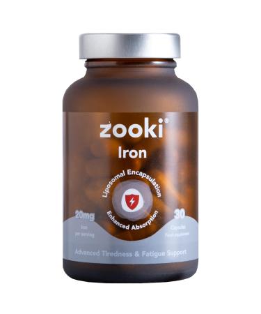 Zooki 100mg Liposomal Iron Bis-Glycinate Capsules | 4X Higher Absorption | Support Red Blood Cells Immunity Energy | Natural Ingredients (30 Servings)