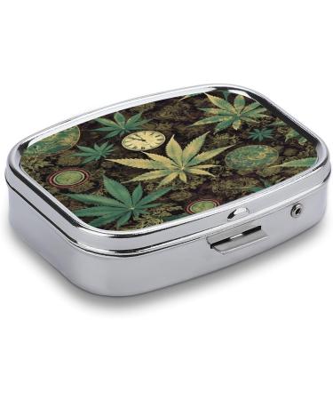 Pill Box A Puff in Time | Decorative 2 Compartment Marijuana Print Pill Organizer | Portable Metal Case for Pocket & Purse - Shop Internationally - Buy Online on GoSupps.com