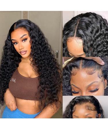 Water Wave Lace Front Human Hair Wigs HD Curly Lace Closure Wig Wet and Wavy Lace Frontal Wigs Human Hair Brazilian 4x4 Water Wave Wigs for Black Women with Natural Baby Hair 180% Density 18 Inch 18 Inch Black