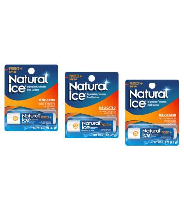 Mentholatum Natural Ice Protect+ Broad Spectrum SPF 30 Medicated Lip Balm 0.15 Ounce (Pack of 3)