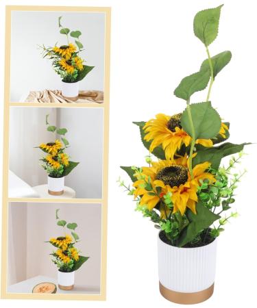 LIFKICH Artificial Potted Flower Faux Potted Plants Potted Sunflower Plastic Fake Potted Flower Desktop Faux Sunflower Arrangement Mini Potted Plant - Buy Online on GoSupps.com