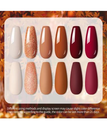 UR SUGAR 6-Piece Autumn Winter Gel Nail Polish Set - Nude, Caramel, Pumpkin, Burgundy, Red, Orange Glitter - Halloween Christmas Gifts - Soak Off Gel Nail Art Manicure Kit - Buy Online on GoSupps.com