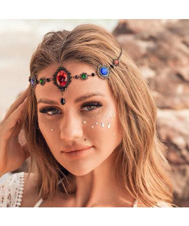 Zoestar Vintage Head Chain Gold Crystal Headpiece Baroque Forehead Tassel Headband Halloween Festival Costume Hair Accessories for Women and Girls - Buy Online on GoSupps.com