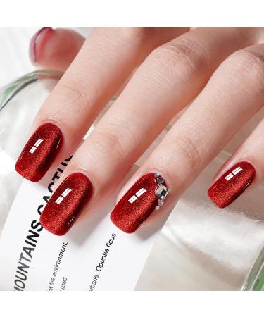 AILLSA Red Cat Eye Gel Polish - Burgundy Glitter & Crystal UV Nail Polish Holographic Reflective Color for DIY Nail Art (0.5 OZ - Buy Online on GoSupps.com