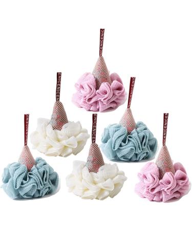 Loofah Bath Sponge 60g/Piece Soft Exfoliating Shower Lufa for Silky Skin - Long-Handle Mesh Body Poufs- Women and Men s Luffas - Loufa Sponges- Full Cleanse & Lather (Set of 6)
