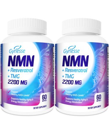 Liposomal 2200mg High Dose Softgel, NMN 500mg + Trans-Resveratrol 1200mg Plus TMG 500mg, 3-in-1 Powerful Antioxidant for Anti-Aging, Cell Repair, Boost NAD+ & Energy and Overall Health - 120 Softgels 120 Count (Pack of 2)