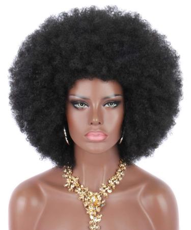 Kalyss 16 Women's Short Afro Kinky Curly Hair black Wigs for Black Women Large Bouncy and Soft Natural Looking Premium Synthetic Hair Wigs for Women 150% Density