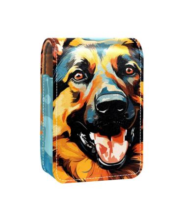 Travel Lipstick Organizer Case Lipstick Case Portable Makeup Bag With Mirror Colorful Shepherd Dog Animal Pattern B439e5jcwb